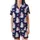 Cat Lovers' Dreamy Whimsical White Cats Teal Eyes Pink Flower Crowns Indigo Cherry Blossom Pattern Satin Short-Sleeve Pajamas Set - 2