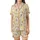 Cat Lovers' Kawaii Calico Cat Boba Tea Pastel Yellow Polka Dot Pattern with Taupe Paw Prints Light Orange Hearts Satin Short-Sleeve Pajamas Set - 2