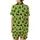 Cat Lovers' Vibrant Lime Green Black Cat Silhouette Heart Pattern with Blue Eye Detail Satin Short-Sleeve Pajamas Set - 3