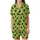 Cat Lovers' Vibrant Lime Green Black Cat Silhouette Heart Pattern with Blue Eye Detail Satin Short-Sleeve Pajamas Set - 2