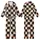 Cat Lovers' Whimsical Jet Black Peachy-Orange Checkerboard Cartoon Cat Heart Pattern Kid Satin Pajamas Set - 1