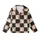 Cat Lovers' Whimsical Jet Black Peachy-Orange Checkerboard Cartoon Cat Heart Pattern Kid Satin Pajamas Set - 2