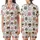 Cat Lovers' Kawaii Cat Faces All-Over Print: Pink, Beige, Grey Cats with Bow Ties, Heart Sunglasses Satin Short-Sleeve Pajamas Set - 1