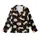 Cat Lovers' Whimsical Black Seamless Pattern with White & Orange-Tan Flat Cartoon Cats & Pink Accents Kid Satin Pajamas Set - 2