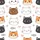 Cat Lovers' Whimsical Cartoon Cat Faces, Minimalist Feline Art, Pink Bows & Paw Prints Pattern on White Kid Satin Pajamas Set - 4