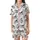 Cat Lovers' Whimsical Smiling Cartoon Kittens Black White Grey Striped Shaggy Fur Ink Splatter Sketch Art Satin Short-Sleeve Pajamas Set - 2