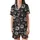 Cat & Coffee Lovers' Grumpy Tabby Cats & Coffee Cups Charcoal Black All Over Illustrative Pattern with Yellow Eyes Satin Short-Sleeve Pajamas Set - 2