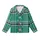 Cat Lovers' Bold Green Black White Tartan Plaid Pink Blue Stylized Cat Heads & Paw Prints Graphic Kid Satin Pajamas Set - dnk-1bioli