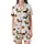 Dachshund Lovers' Whimsical Halloween Dachshund Costumes Pattern with Skeletons, Witches, Bats, Pumpkins, & Ghosts in Orange, Purple, Green Satin Short-Sleeve Pajamas Set - 2
