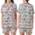 Kawaii Cat Lovers' Seamless Pastel Pink Teal Blue White Cartoon Cat Faces Pattern with Bows, Hearts, & Sunglasses Satin Short-Sleeve Pajamas Set - 1