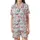 Kawaii Cat Lovers' Seamless Pastel Pink Teal Blue White Cartoon Cat Faces Pattern with Bows, Hearts, & Sunglasses Satin Short-Sleeve Pajamas Set - 2