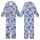 Women's Hand-Drawn Vintage Chintz Sapphire Azure Blue Rose Peony Leafy Botanical Pattern Kid Satin Pajamas Set - k5wa5s4g-l
