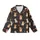 Sweet Style Enthusiasts' Charcoal Black Plush Caramel Bear Hearts Orange Flowers Seamless Pattern Kid Satin Pajamas Set - 2