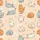 Cat Lovers' Whimsical Plump Cartoon Cats Seamless Pattern in Pastel Grey-Blue Ginger Cream, Pale Peach Background, Paw Prints & Fish Bones Satin Short-Sleeve Pajamas Set - 4