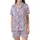 Cat Lovers' Whimsical Flat White Cartoon Cats, Black Paw Prints & Yarn Balls on Light Lavender Pattern Satin Short-Sleeve Pajamas Set - 2