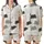 Cat Lovers' Whimsical Fluffy Happy Cats Sketchy Seamless Pattern Black White Grey Beige Distressed Satin Short-Sleeve Pajamas Set - 1