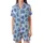 Cat Lovers' Whimsical Cartoon Periwinkle Indigo Napping Cats & Bright Yellow Suns Sky Blue Seamless Pattern Satin Short-Sleeve Pajamas Set - 2