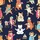 Cat Lovers' Whimsical Cartoon Cat Ensemble Playing Music Baking Sailing DJing on Deep Navy Kid Satin Pajamas Set - 4