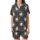 Cat Lovers' Whimsical Black White Grey Tabby Kitten Pattern with Sky Blue Eyes Holding Green Leaf Branch on Charcoal Satin Short-Sleeve Pajamas Set - 2
