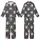 Cat Lovers' Whimsical Black White Grey Tabby Kitten Pattern with Sky Blue Eyes Holding Green Leaf Branch on Charcoal Kid Satin Pajamas Set - 1