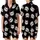 Cat Lovers' Illustrative Grunge Curious Cat Faces Blue Eyed Scattered Pattern Colorful Paint Splatters Black Satin Short-Sleeve Pajamas Set - 1