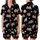 Cat Lovers' Whimsical Black Playful Hand-Drawn Cartoon Cats Seamless Pattern with Muted Greys Pink Lavender & Orange Accents Satin Short-Sleeve Pajamas Set - 1