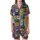 Cat Lovers' Playful Multi-Color Cartoon Cat Faces Block Mosaic with Teal Pink Purple Yellow Graffiti Accents Satin Short-Sleeve Pajamas Set - 2