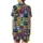 Cat Lovers' Playful Multi-Color Cartoon Cat Faces Block Mosaic with Teal Pink Purple Yellow Graffiti Accents Satin Short-Sleeve Pajamas Set - 3