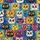 Cat Lovers' Playful Multi-Color Cartoon Cat Faces Block Mosaic with Teal Pink Purple Yellow Graffiti Accents Satin Short-Sleeve Pajamas Set - 4