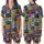 Cat Lovers' Playful Multi-Color Cartoon Cat Faces Block Mosaic with Teal Pink Purple Yellow Graffiti Accents Satin Short-Sleeve Pajamas Set - 1
