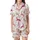 Whimsical Style Lovers' Stylized Jungle Creatures Repeat Pattern with Pastel Pink Magenta Camel Brown Gold & Dark Brown Line Art Satin Short-Sleeve Pajamas Set - 2