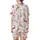 Whimsical Style Lovers' Stylized Jungle Creatures Repeat Pattern with Pastel Pink Magenta Camel Brown Gold & Dark Brown Line Art Satin Short-Sleeve Pajamas Set - 3