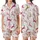 Whimsical Style Lovers' Stylized Jungle Creatures Repeat Pattern with Pastel Pink Magenta Camel Brown Gold & Dark Brown Line Art Satin Short-Sleeve Pajamas Set - 1