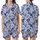 Women's Hand-Drawn Vintage Chintz Sapphire Azure Blue Rose Peony Leafy Botanical Pattern Satin Short-Sleeve Pajamas Set - 1