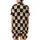 Cat Lovers' Whimsical Jet Black Peachy-Orange Checkerboard Cartoon Cat Heart Pattern Satin Short-Sleeve Pajamas Set - 3