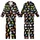 Cat Lovers' Playful Cartoon Cats Seamless Pattern with Multi-color Flat Art on Black Kid Satin Pajamas Set - 1
