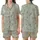 Cat Lovers' Whimsical Hand-Drawn Sketchy Cats Dark Brown Line Art Pale Sage Green Seamless Pattern Satin Short-Sleeve Pajamas Set - 1