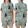 Cat Lovers' Playful Multi-Color Cartoon Cats Light Teal Flat Illustrative Seamless All-Over Print Pattern Satin Short-Sleeve Pajamas Set - 1