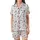 Cat Lovers' Minimalist Black Outline Cats Playful Poses White Desaturated Pink Geometric Squares Satin Short-Sleeve Pajamas Set - 2