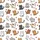 Kawaii Animal Lovers' Cute Cats Dogs Rabbits Playful Seamless Pattern White Grey Tan Flat Design Kid Satin Pajamas Set - 4