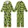 Cat Lovers' Whimsical Lime Green Black Cat Silhouettes Blue-Eyed Heads Pattern Kid Satin Pajamas Set - 1