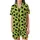 Cat Lovers' Playful Black Cat & Tiny Mouse Silhouette All-Over Vibrant Lime Green Design Satin Short-Sleeve Pajamas Set - 2