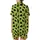 Cat Lovers' Playful Black Cat & Tiny Mouse Silhouette All-Over Vibrant Lime Green Design Satin Short-Sleeve Pajamas Set - 3