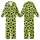 Cat Lovers' Playful Black Cat & Tiny Mouse Silhouette All-Over Vibrant Lime Green Design Kid Satin Pajamas Set - 1