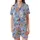 Whimsical Animal & Sushi Lovers' Cartoon Pastel Pink Blue Periwinkle Tropical Sushi Picnic Palm Pattern Satin Short-Sleeve Pajamas Set - 2
