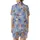 Whimsical Animal & Sushi Lovers' Cartoon Pastel Pink Blue Periwinkle Tropical Sushi Picnic Palm Pattern Satin Short-Sleeve Pajamas Set - 3