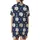 Cat Lovers' Whimsical Hand-Drawn Sleepy Cartoon Cats Navy Blue Off-White Tan Pink Pattern with Moons Stars Satin Short-Sleeve Pajamas Set - 3