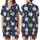 Cat Lovers' Whimsical Hand-Drawn Sleepy Cartoon Cats Navy Blue Off-White Tan Pink Pattern with Moons Stars Satin Short-Sleeve Pajamas Set - 1