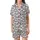Cat Lovers' Charming White Cartoon Cats Black All-Over Playful Pattern Pink Noses Satin Short-Sleeve Pajamas Set - 2