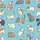 Cat Lovers' Whimsical Illustrative Feline Seamless Pattern, Robin's Egg Blue, Cream Gray Ginger Cats, Flat Art Style Satin Short-Sleeve Pajamas Set - 4